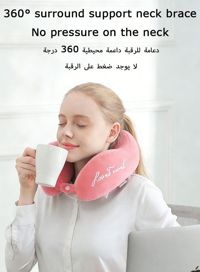 MLADEN وردي وسادة الرقبة من الذاكرة الحرارية للسفر مع دعم للرأس بزاوية ٣٦٠ درجة، مريحة وخفيفة الوزن، مثالية - Image 3